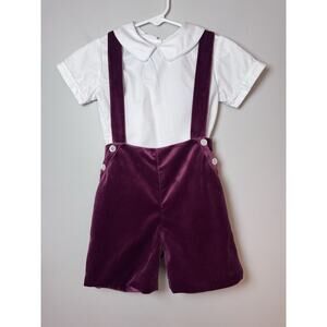 Lulu & Me Velvet Burgundy Short Suspenders White Button Down Sz 2T Holiday $86